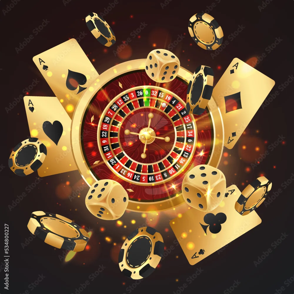 金色筹码和轮盘